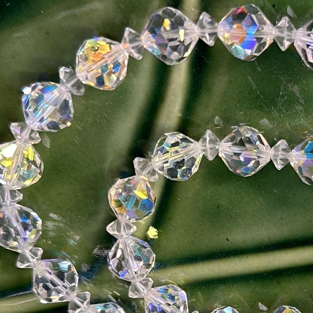 Vintage AB Genuine Crystal Necklace Aurora Borealis Mid Century Modern 20” - Picture 3 of 4